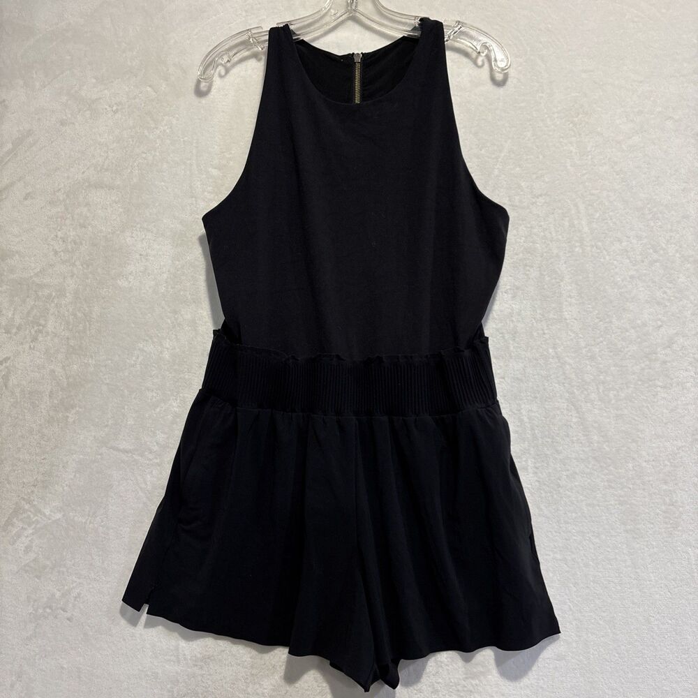 Athleta Cosmic Flutter Romper Black Size Large Zip Pockets Pickleball Tennis